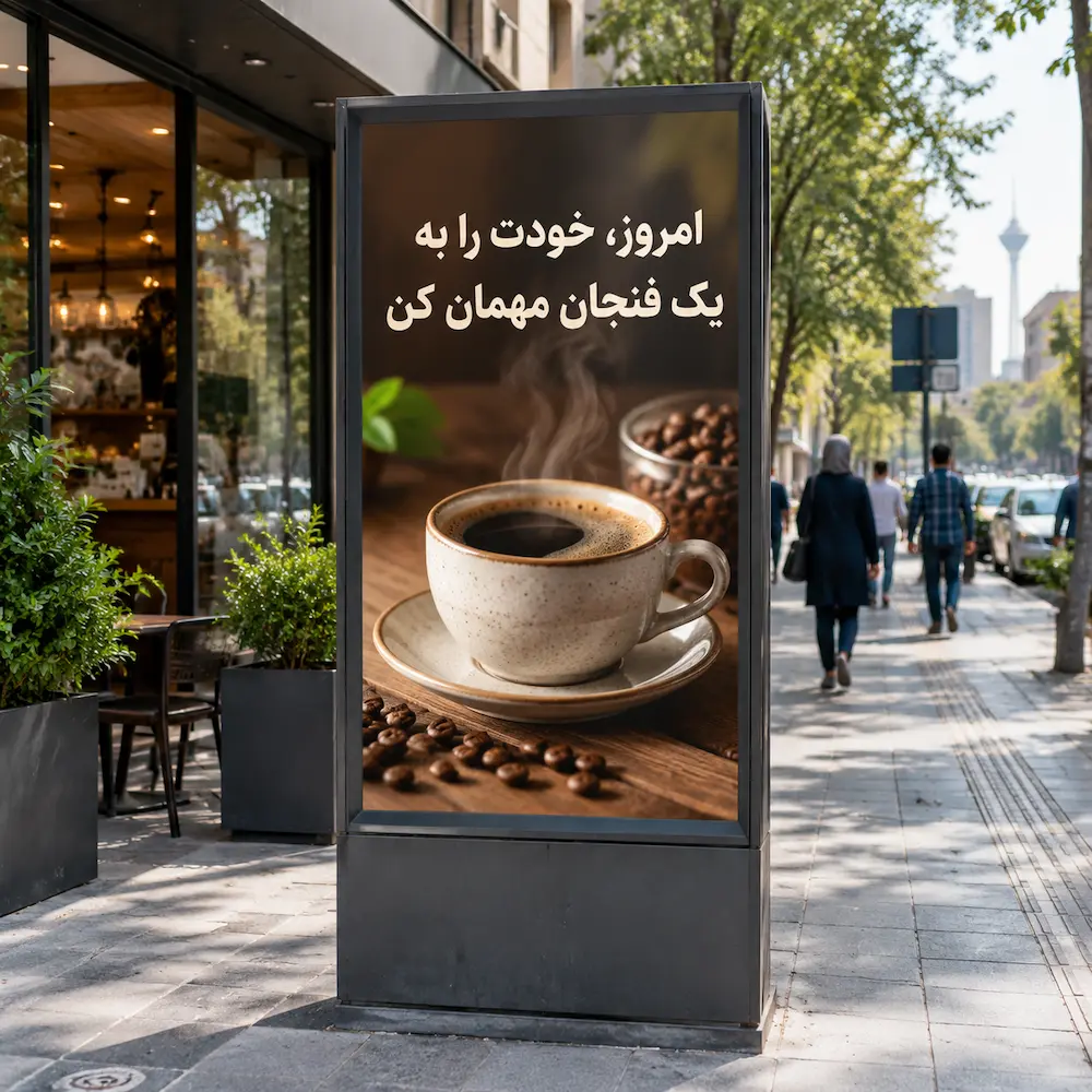 استند تبلیغاتی ایستاده در پیاده رو شهری