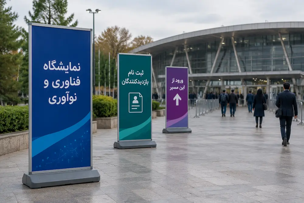 استند تبلیغاتی در محوطه بیرونی نمایشگاه